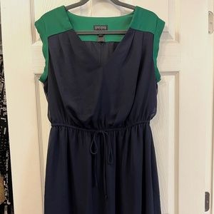 Enfocus Studio, Size 14 sleeveless dress, Navy Blue with Green details
